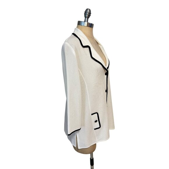 Misook White & Black Acrylic Blazer Jacket With 3/4 Sleeves Womens Large - Picture 2 of 4